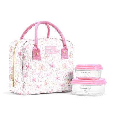 Fit & Fresh Bloomington - Bolsa de almuerzo para mujer - Lonchera grande aislada para trabajar con contenedores, resistente a fugas, resistente a las manchas, cierre de cierre, lazos florales dulces
