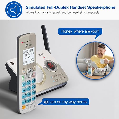 AT&T DL72219 DECT 6.0 - Teléfono inalámbrico de 2 Auriculares para el hogar con conexión a la célula, Bloqueo de Llamadas, visualización retroiluminada de 1.8 Pulgadas, Botones Grandes,