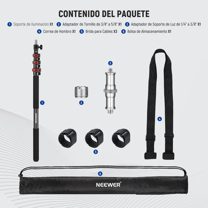 NEEWER 7.5ft/230cm Soporte Boom Pole, Portable Telescópico Alumino Soporte Luz con 1/4" 3/8" 5/8" Tornillo/Flip Bloqueo/Correa de Hombro para Strobe Flash Micrófono, MAX. Carga 11LB/5KG, MS-230C