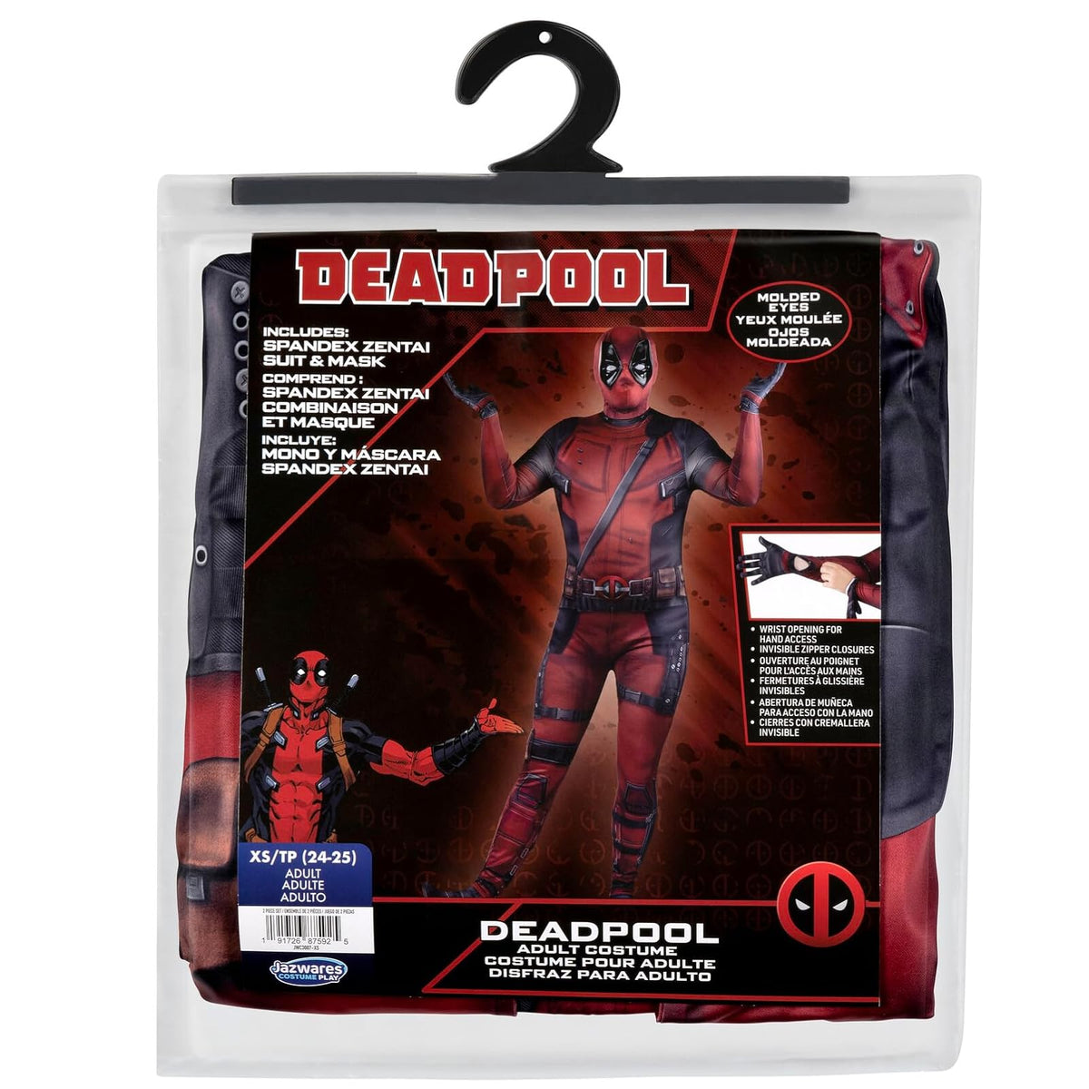 MARVEL Deadpool - Disfraz oficial de Halloween de Zentai para adultos, elastano elástico con aberturas para la muñeca (XL)