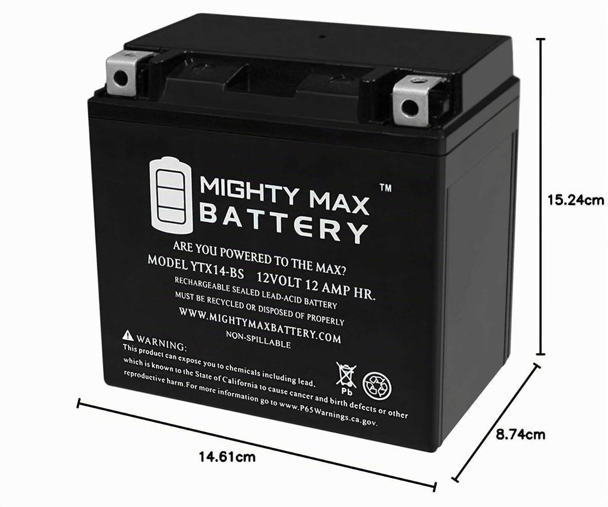 Mighty Max Battery YTX14-BS - 12 voltios 12 AH, 200 CCA, batería recargable sin mantenimiento SLA AGM para motocicleta