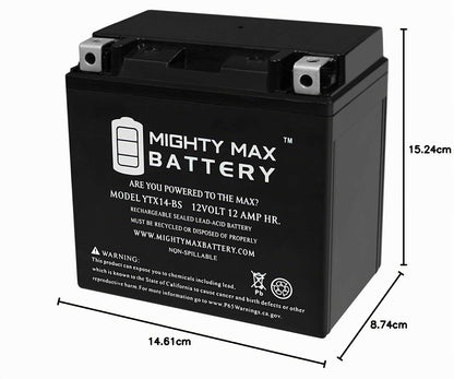 Mighty Max Battery YTX14-BS - 12 voltios 12 AH, 200 CCA, batería recargable sin mantenimiento SLA AGM para motocicleta