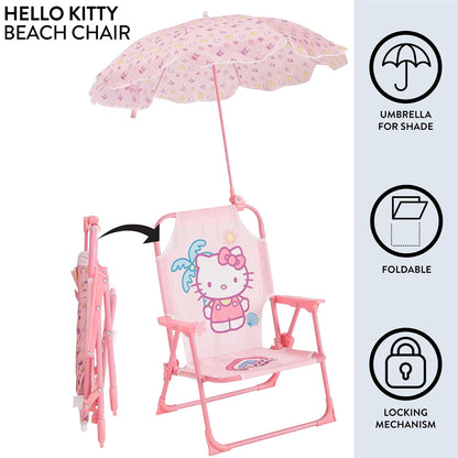 Idea Nuova Sanrio Hello Kitty - Silla de Playa Plegable para niños con sombrillas, Silla de Campamento portátil para niños a Partir de 3 años, Ligera y compacta para Playa, Campamento y Patio Trasero