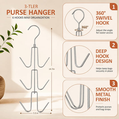 ZEDODIER Organizador para Colgar Bolsos para clóset, 2 Unidades de Soporte para Bolsas Colgantes, manteniendo los Bolsos visibles y en Buenas Condiciones, Gancho de Almacenamiento de Metal para Bolso
