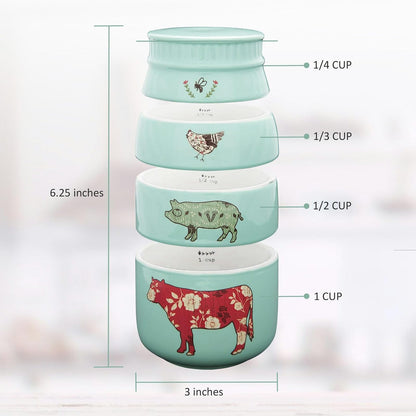 Pavilion Gift Company Live Simply Bee - Tazas medidoras de pollo y vaca, color verde azulado