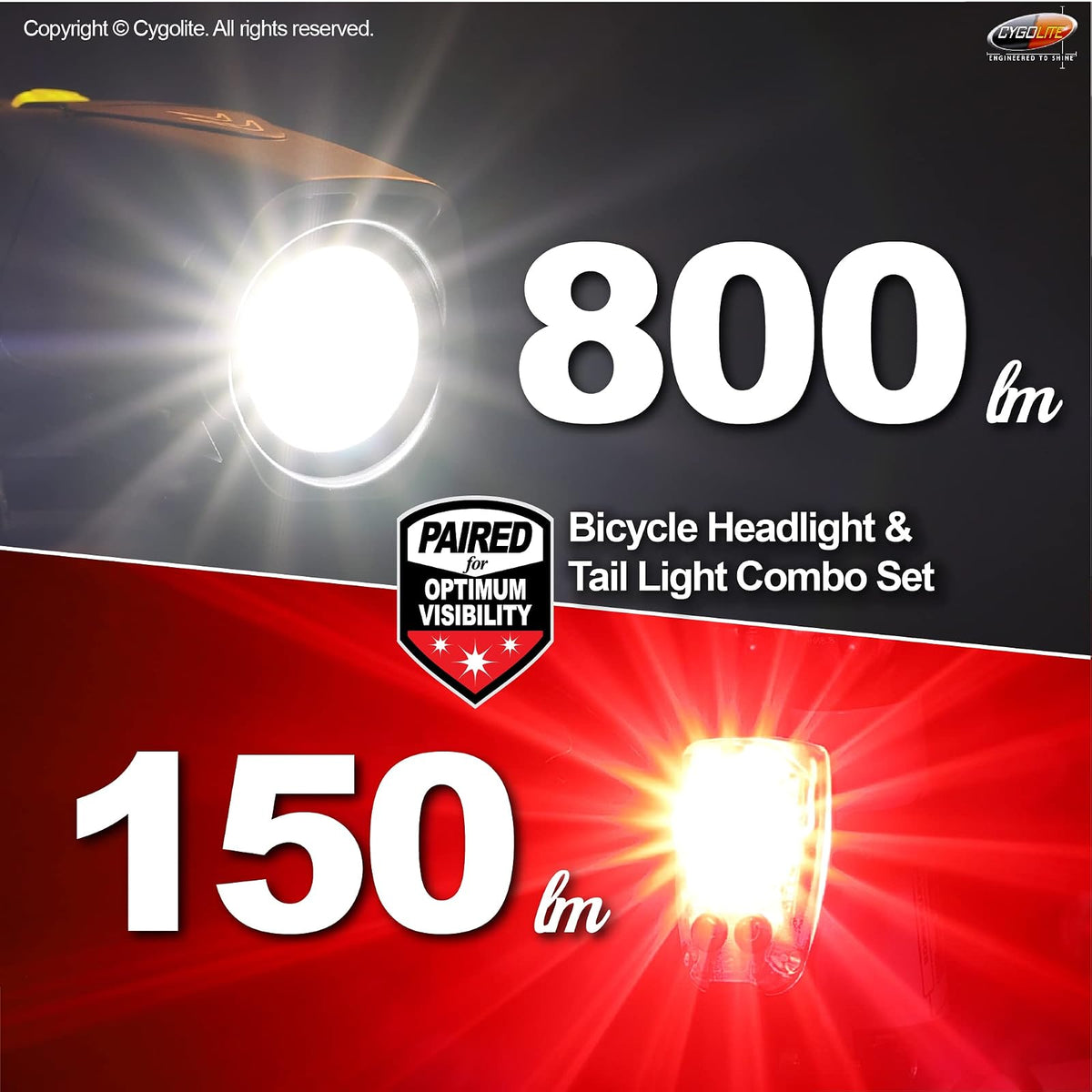 Cygolite Metro Plus 800 & Hotshot Pro 150 Juego Combinado de Luces para Bicicleta, Metro Plus 800 & Hotshot Pro 150 USB Recargable para Bicicleta, Negro, Rojo