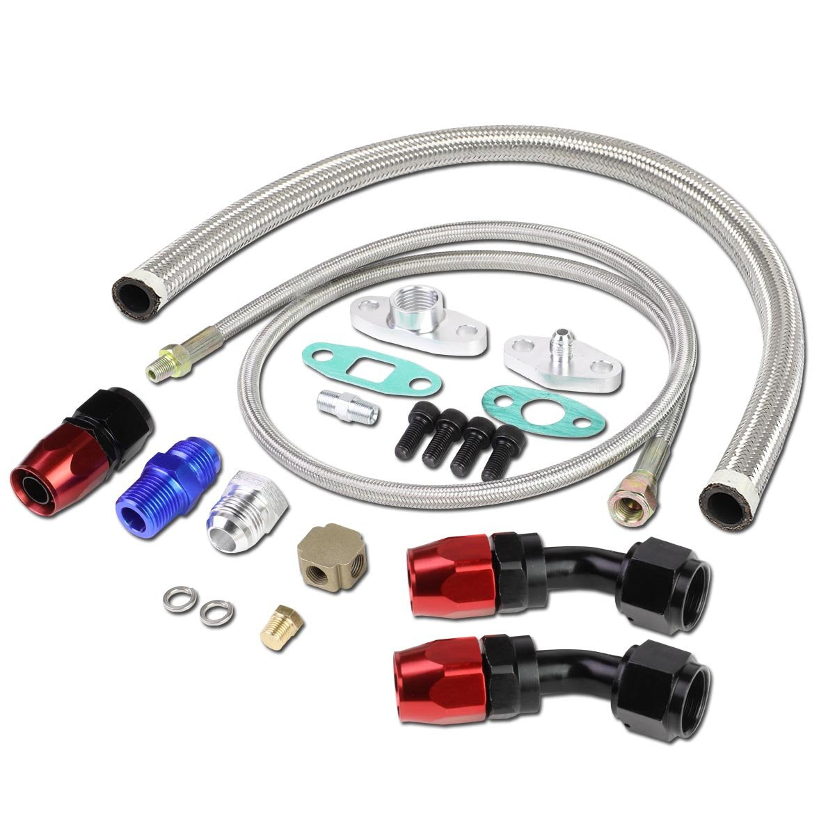DNA Motoring OFL-KIT-008-SL Kit Completo Línea Drenaje/Alimentación Turbo Universal Plateado