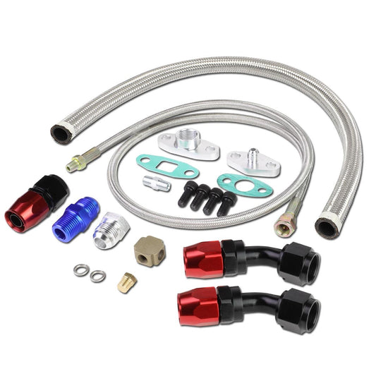 DNA Motoring OFL-KIT-008-SL Kit Completo Línea Drenaje/Alimentación Turbo Universal Plateado