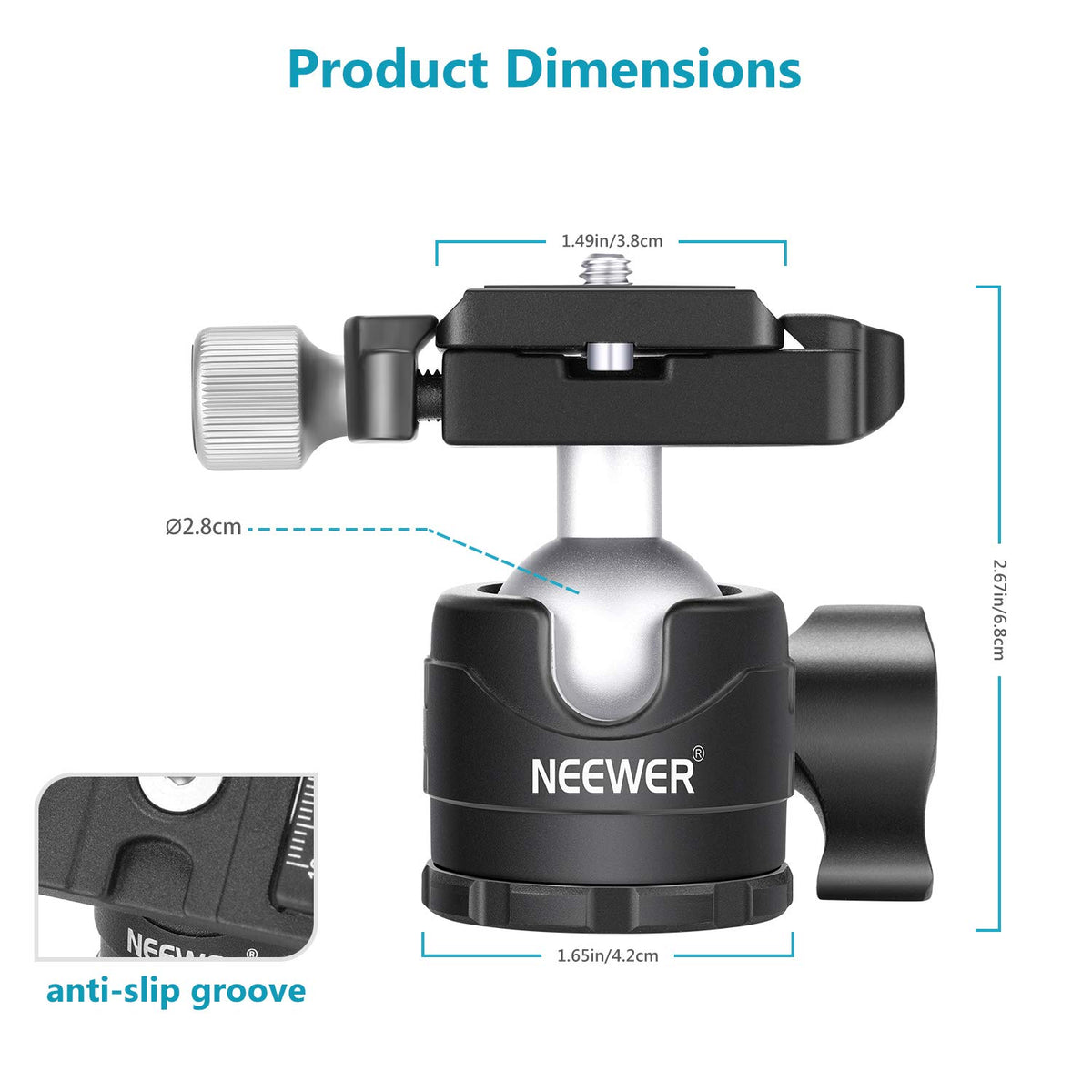 NEEWER Cabeza de Bola de Trípode de Perfil Bajo de 28mm Rotación Panorámica de 360°con Placa de Liberación Rápida Tipo Arca de 1/4" y Nivel de Burbuja para Trípodes Monopies, Carga Máxima: 6.6lb/5kg