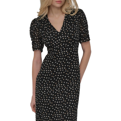 DKNY - Vestido Midi de Manga Corta con Botones en la Parte Delantera y Acampanado, para Mujer
