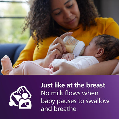 Philips Avent Natural Biberón 4 Oz Pezón Respuesta Natural Flujo Lento | Alimentación de mama + biberón, flujo de leche de ritmo bebé, pezón suave en forma de pecho, pezón sin goteo, sin BPA
