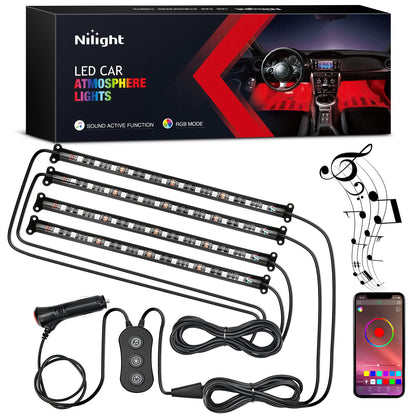 Nilight - Luces interiores de automóviles con control de aplicación, 16 millones de colores RGB, tira de luces con modo de sincronización de música y múltiples opciones de escena para automóviles