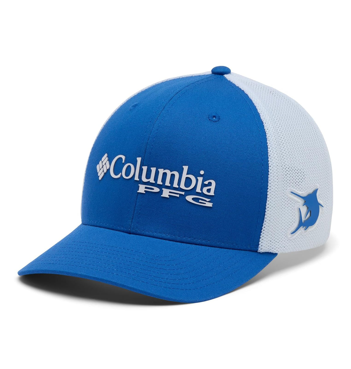 Columbia PFG Logo Mesh Ball Cap Tapa Unisex Adulto - CH - Logotipo apilado de color azul vívido - Pfg