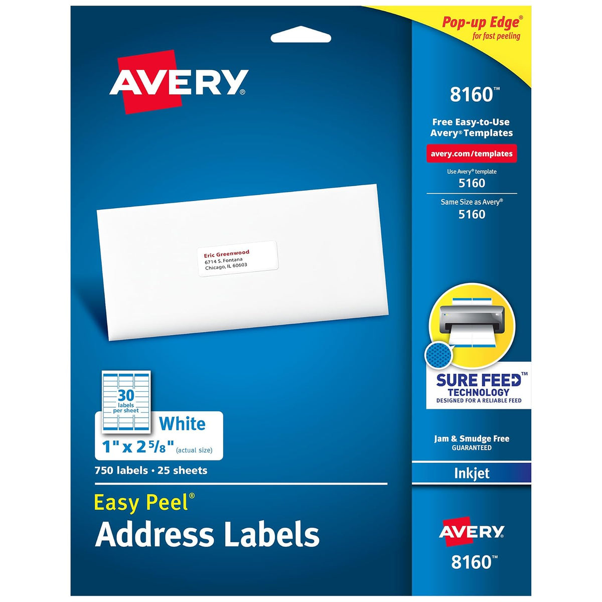 Avery Etiqueta Inkjet 2.5 x 6.7 cm, 750 etiquetas, blanco