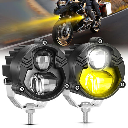 Nilight Luces LED para Motocicleta de 6.9 cm, Ámbar y Blanco, Antiniebla IP67 Impermeables, Auxiliares Todoterreno, 15058S-AW