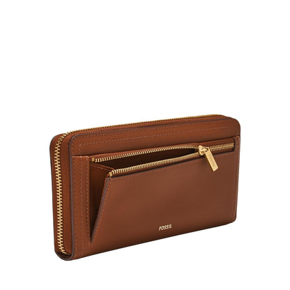 Cartera de mano con cremallera Fossil Logan de piel en color marrón para mujer