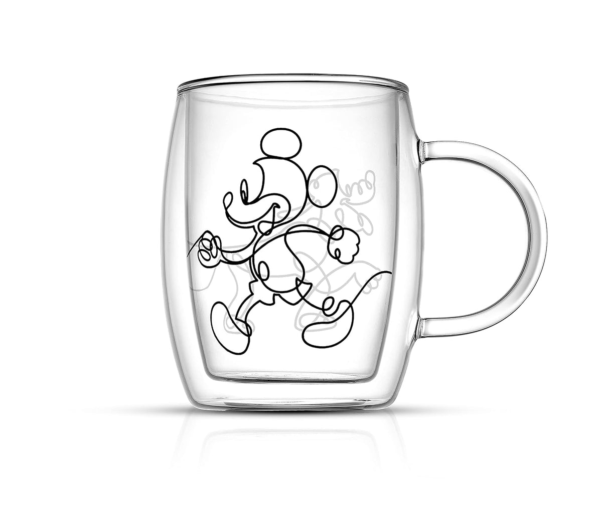 JoyJolt Aroma Disney Mickey Pluto Tazas Vidrio | Juego de 2 tazas, 13 oz, doble pared aisladas, vidrio borosilicato