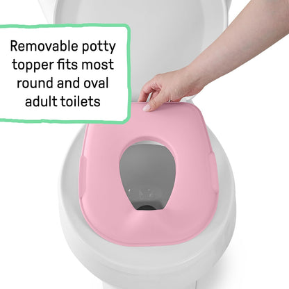 Ingenuity Prepare to Potty Sistema 3 en 1 - Inodoro de entrenamiento para ir al baño, parte superior, taburete de escalón, fácil instalación, rosa, para niños pequeños de 18 meses +