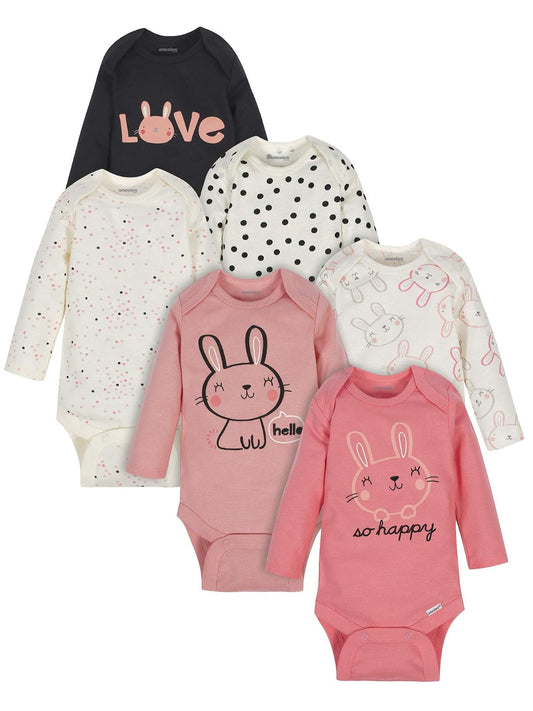 Onesies Brand Baby-girls - Paquete de 6 mamelucos de manga larga
