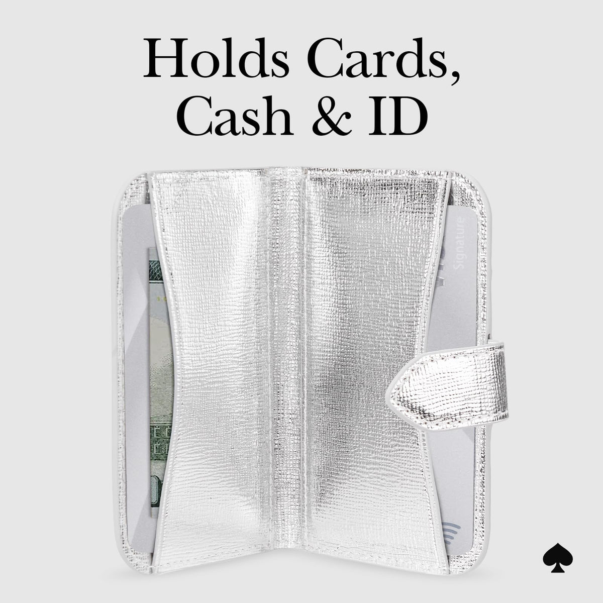 Kate Spade New York Morgan, portafolios magnética para teléfono/Tarjetero – Compatible con teléfonos y Fundas MagSafe – Metallic Silver