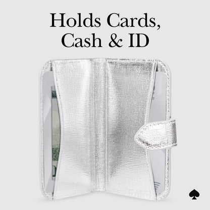 Kate Spade New York Morgan, portafolios magnética para teléfono/Tarjetero – Compatible con teléfonos y Fundas MagSafe – Metallic Silver