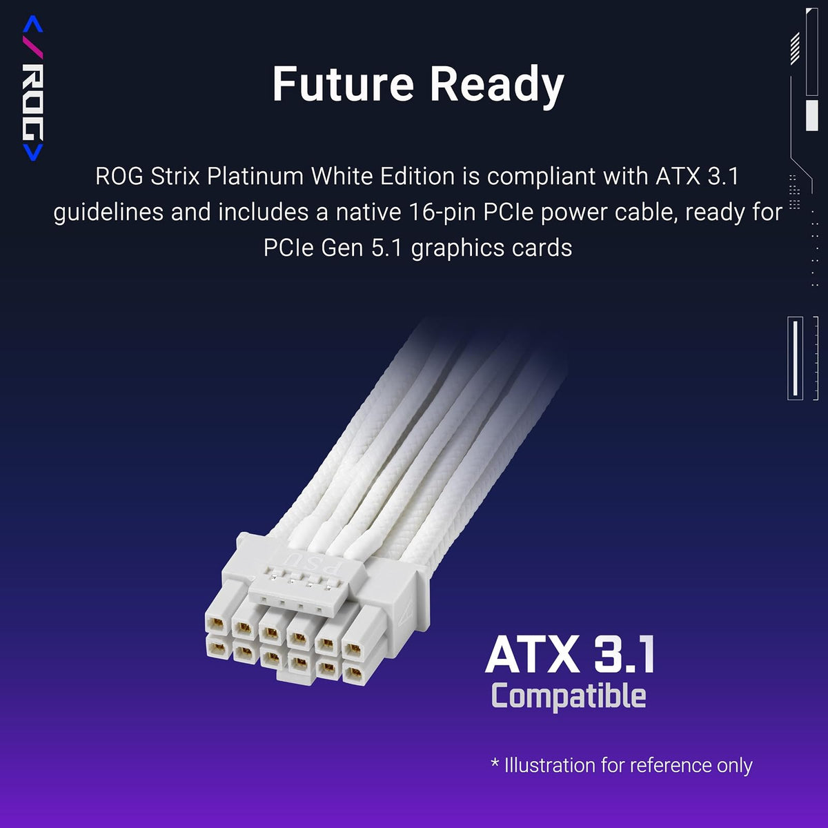 ASUS ROG Strix 1000W Platinum White Edition (Fuente de alimentación Totalmente Modular, 80 Plus Platinum Certificado, ATX 3.1, GAN MOSFET, estabilizador de Voltaje Inteligente Patentado GPU-First