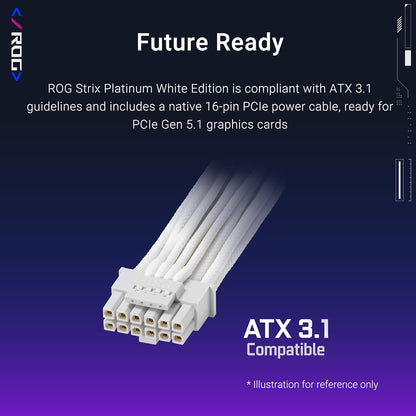 ASUS ROG Strix 1000W Platinum White Edition (Fuente de alimentación Totalmente Modular, 80 Plus Platinum Certificado, ATX 3.1, GAN MOSFET, estabilizador de Voltaje Inteligente Patentado GPU-First