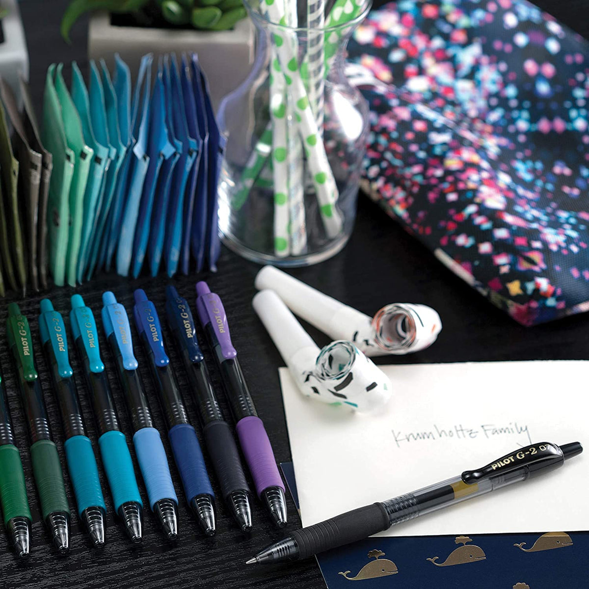 Pilot G2 Bolígrafos de tinta de gel recargables y retráctiles, punta fina (0,7 mm), negro/azul/turquesa/rojo/burdeos/púrpura/verde, 8 unidades (16603)