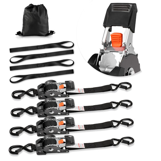 VEVOR Correas de Trinquete Retráctiles, 25,4 mm x 3 m, con Ganchos en S, Resistencia a la Rotura de 544 kg, 4 Bucles Suaves, para Mudanzas, Remolques, Motocicletas, Kayaks, Techo de Automóvil, 4 uds