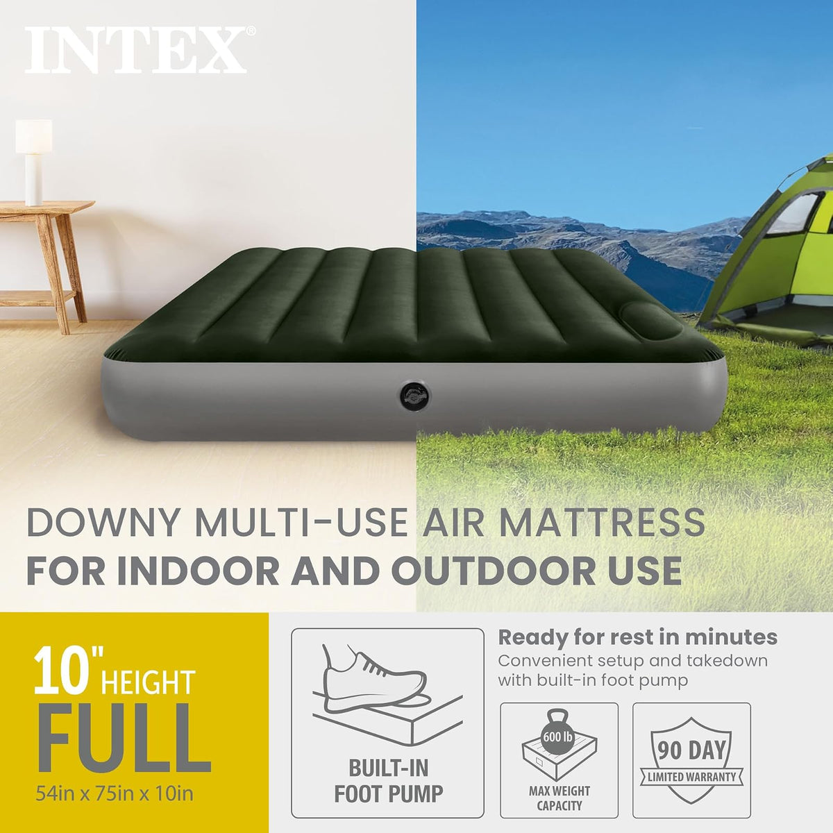 Intex Dura-Beam Standard Series Downy Airbed con Bomba de pie integrada