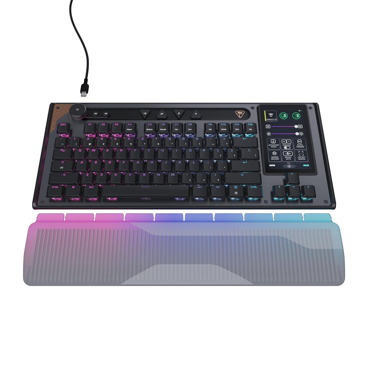 Turtle Beach Command Series KB7 TKL Teclado para Juegos con Cable, visualización táctil de 4.3 Pulgadas, interruptores de Efecto de Sala de Perfil bajo Titán, Teclas PBT de Doble Disparo, sondeo
