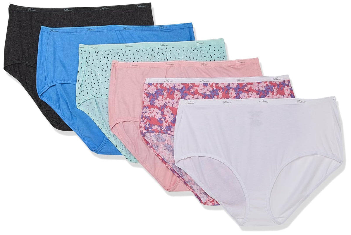 Hanes Calzones de Algodón de Talle Alto para Mujer - Mezcla sólida - impresión, paquete de 6 - 8
