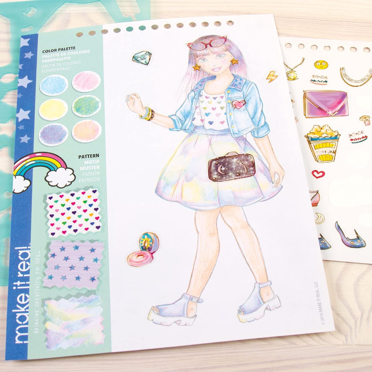 Make It Real: Fashion Design Sketchbook: Digital Dream - Includes 110 Stickers & Stencils, Draw Sketch & Create, Fashion Coloring Book, Tweens & Girls, Kids Ages 6+