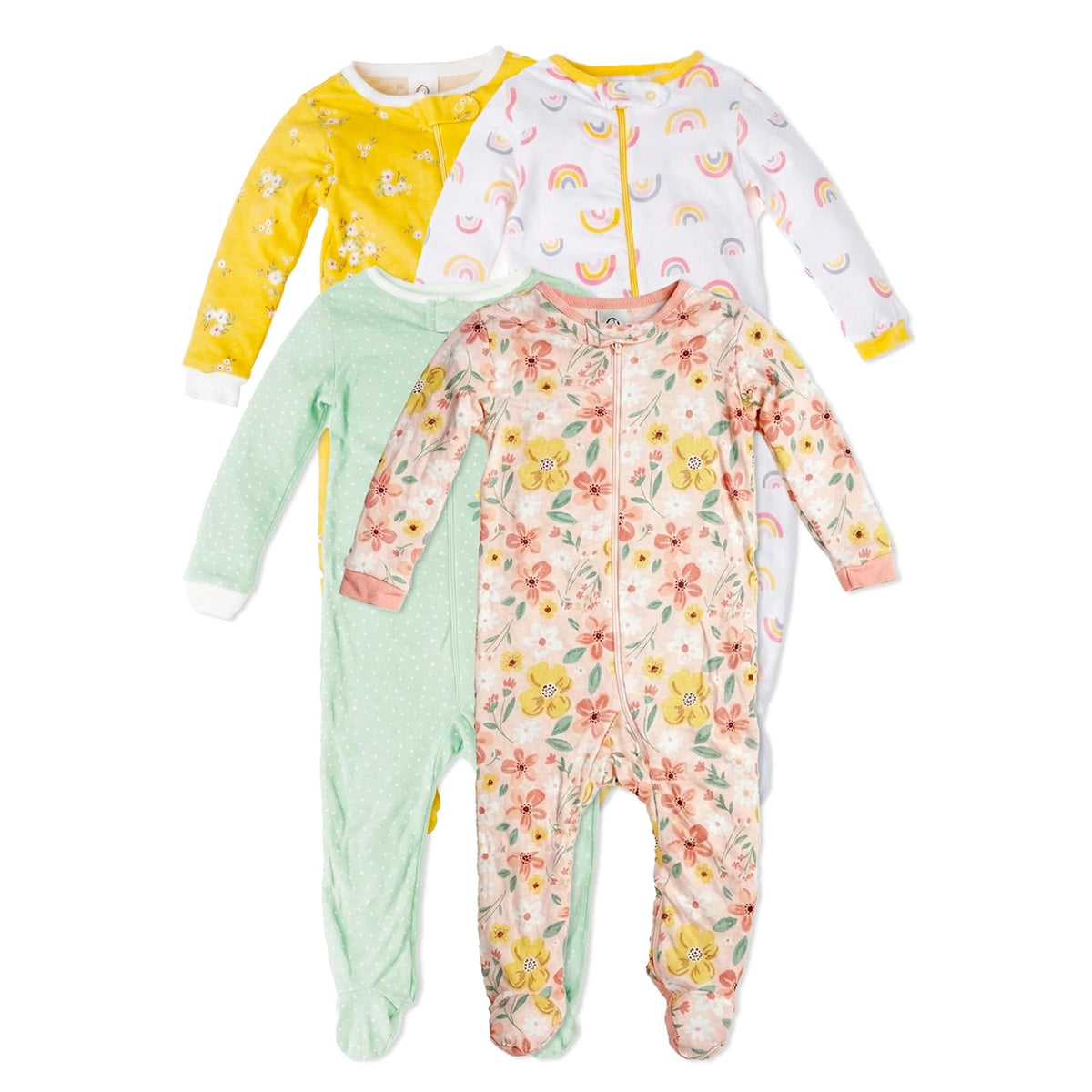 Gerber Paquete de 4 Pijamas Sleep 'N Play para Bebé - 0-3 Meses - dorado, (Golden Floral)
