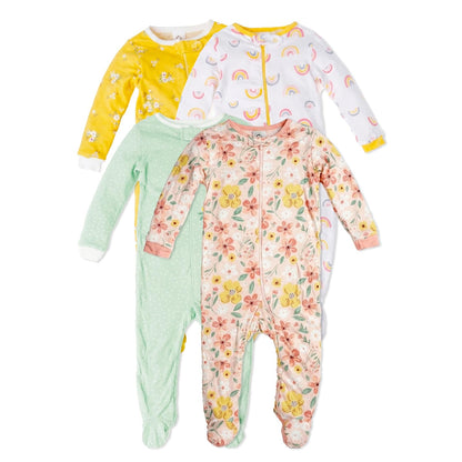 Gerber Paquete de 4 Pijamas Sleep 'N Play para Bebé - 0-3 Meses - dorado, (Golden Floral)
