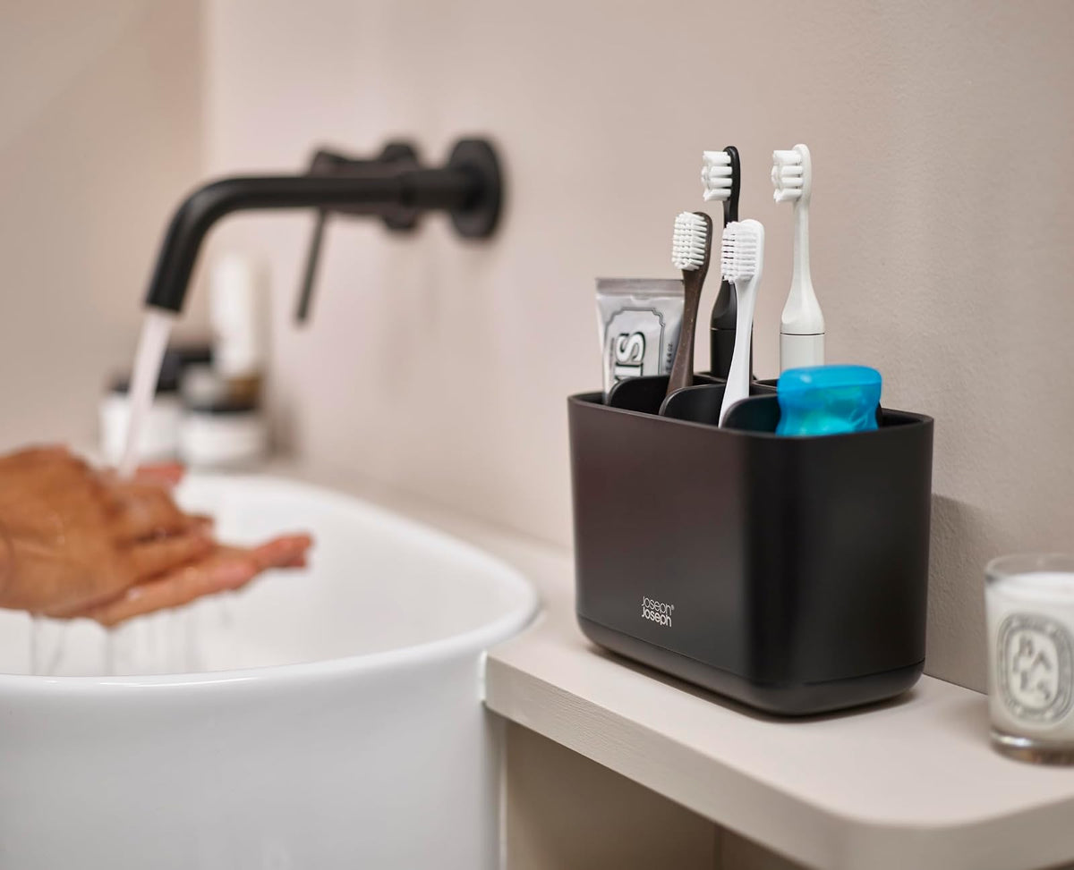 Joseph Joseph Easy-Store - Soporte para Cepillo para Polvo de Dientes, Almacenamiento de baño, Grande, Negro Mate