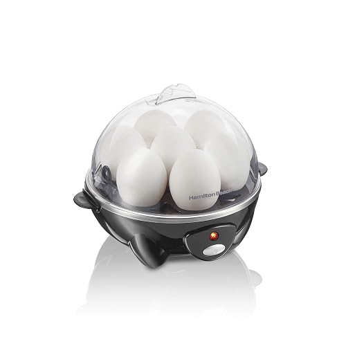 Hamilton Beach - Olla de huevos eléctrica 3 en 1 para huevos duros, huevos furtivos, tortillas y vaporizador de verduras, capacidad para 7, color negro (25507)