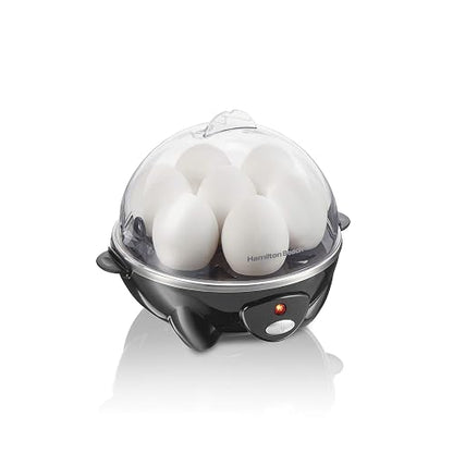 Hamilton Beach - Olla de huevos eléctrica 3 en 1 para huevos duros, huevos furtivos, tortillas y vaporizador de verduras, capacidad para 7, color negro (25507)