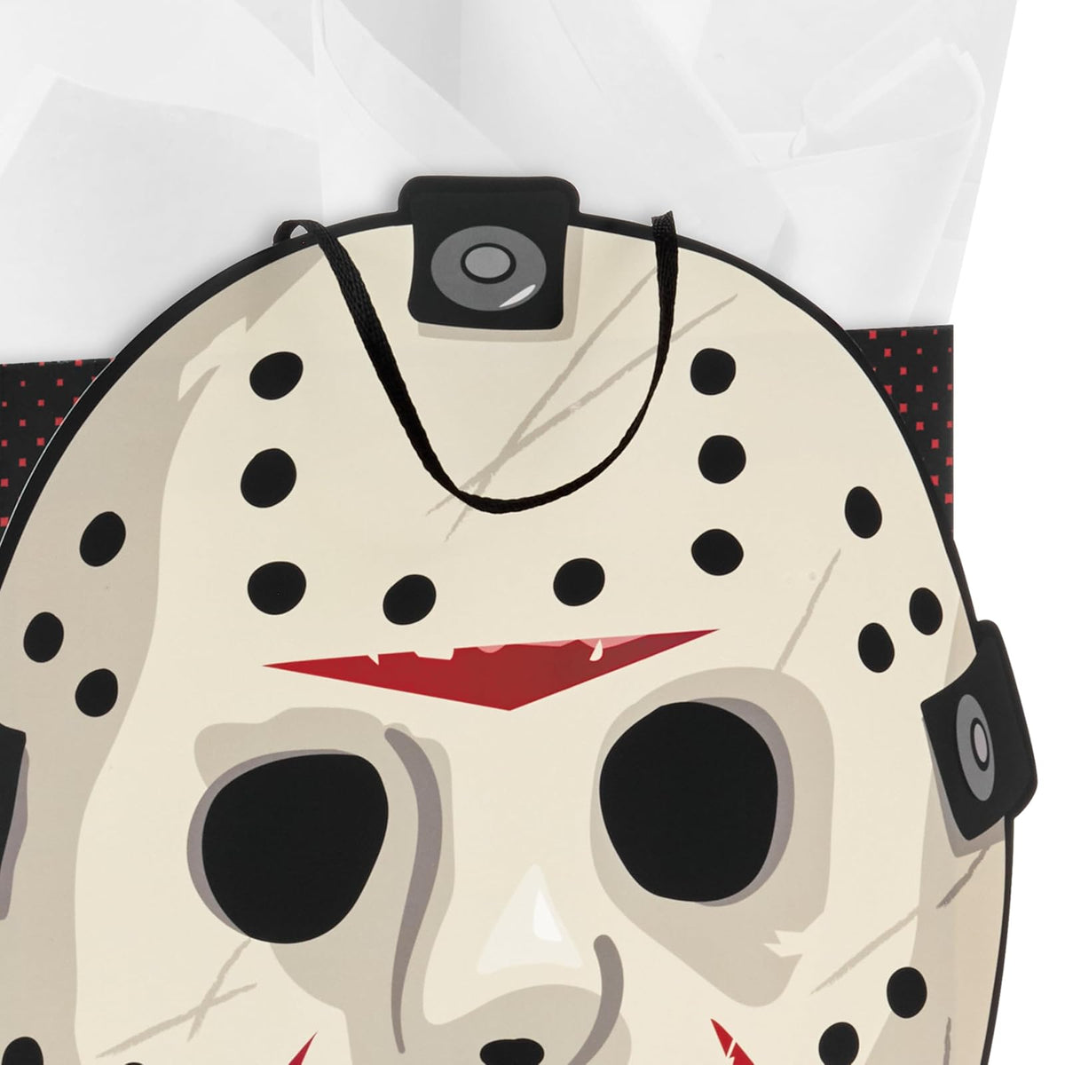 Hallmark - Bolsa de regalo de Halloween Friday the 13th con papel de seda y tarjeta de felicitación (máscara Jason, al campamento Crystal Lake)