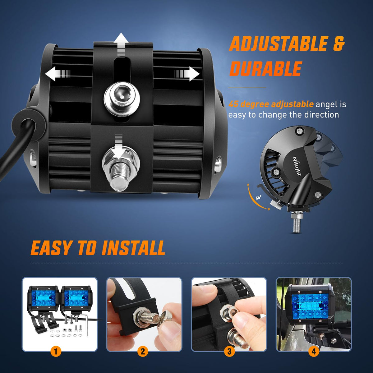 Nilight Luces LED de 4 in, 60 W, Azul, Triple Fila, Paquete de 2 18201B