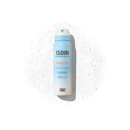 ISDIN Fotoprotector Facial Mist SPF50, Protector Solar facial en spray formato bruma ultrafina e invisible, Protege, hidrata y refresca tu piel, 100ml