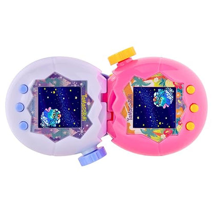 TAMAGOTCHI - Paradise Océano Congelado, Mascota Electrónica Interactiva | Carcasa lavanda con estampado de nieve y pinos, pantalla a color, botones morados, ideal para regalo