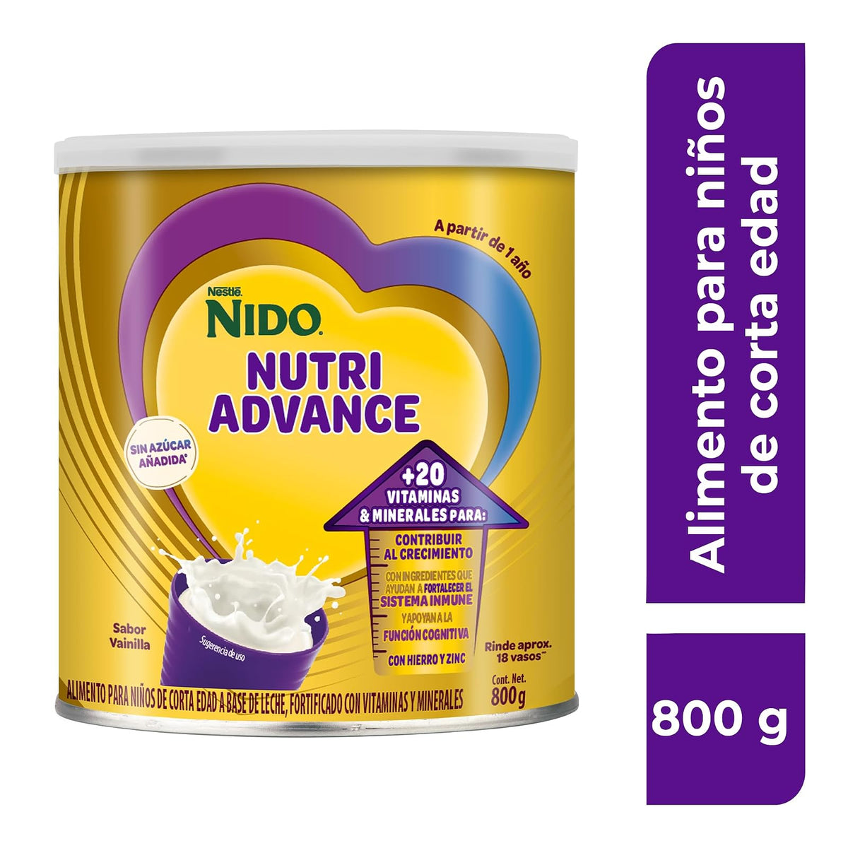 NIDO Nutri Advance Alimento Para Niños Sabor Vainilla Lata de 800 g