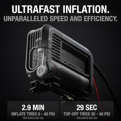 NOCO AIR15: Inflador de Llantas Ultrarrápido 15A – Compresor de Aire Portátil 12V – Flujo de 44 SLPM Infla de 0 a 40 PSI en 2.9 Minutos – Medidor Digital y Apagado Automático