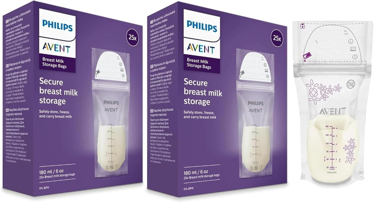 Philips AVENT Bolsas de almacenamiento de leche materna, transparente, 6 onzas, paquete de 50
