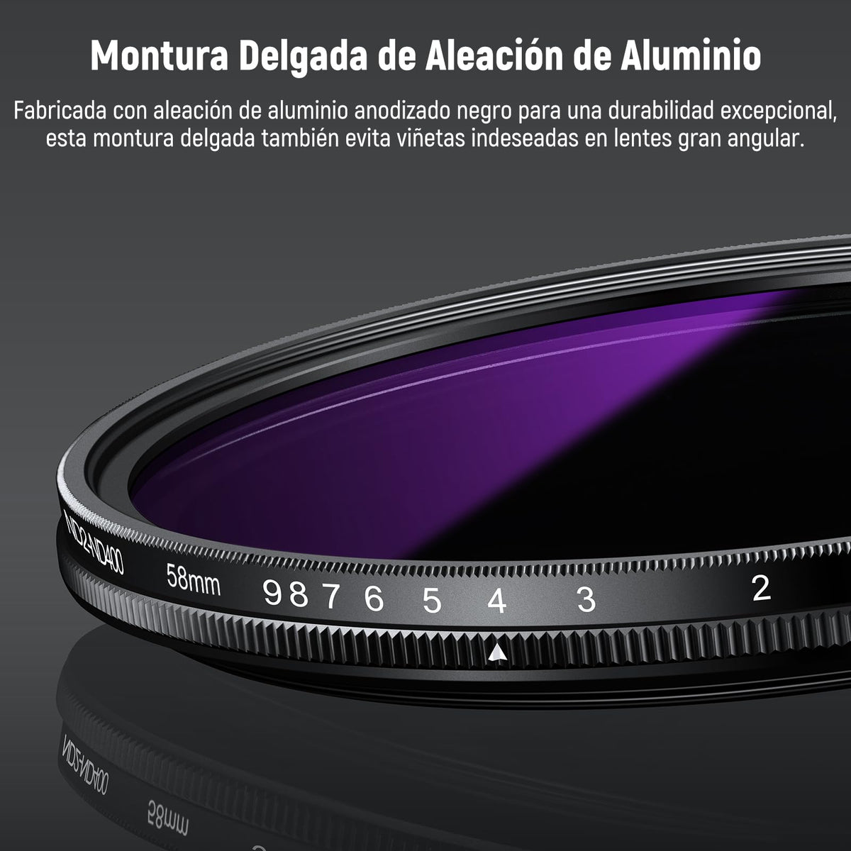 NEEWER 58 mm ND2-400 Filtro ND Variable (1-9 Pasos) con 3 Paños Limpieza, Filtro Densidad Neutra Variable Giratorio Ajustable para Lentes Cámara Vidrio Optico Multicapa para Equilibrar Exposición