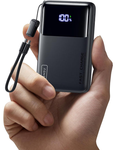 INIU Cargador Portátil 10000mAh, 22.5W con Soporte Integrado para Teléfono - Negro