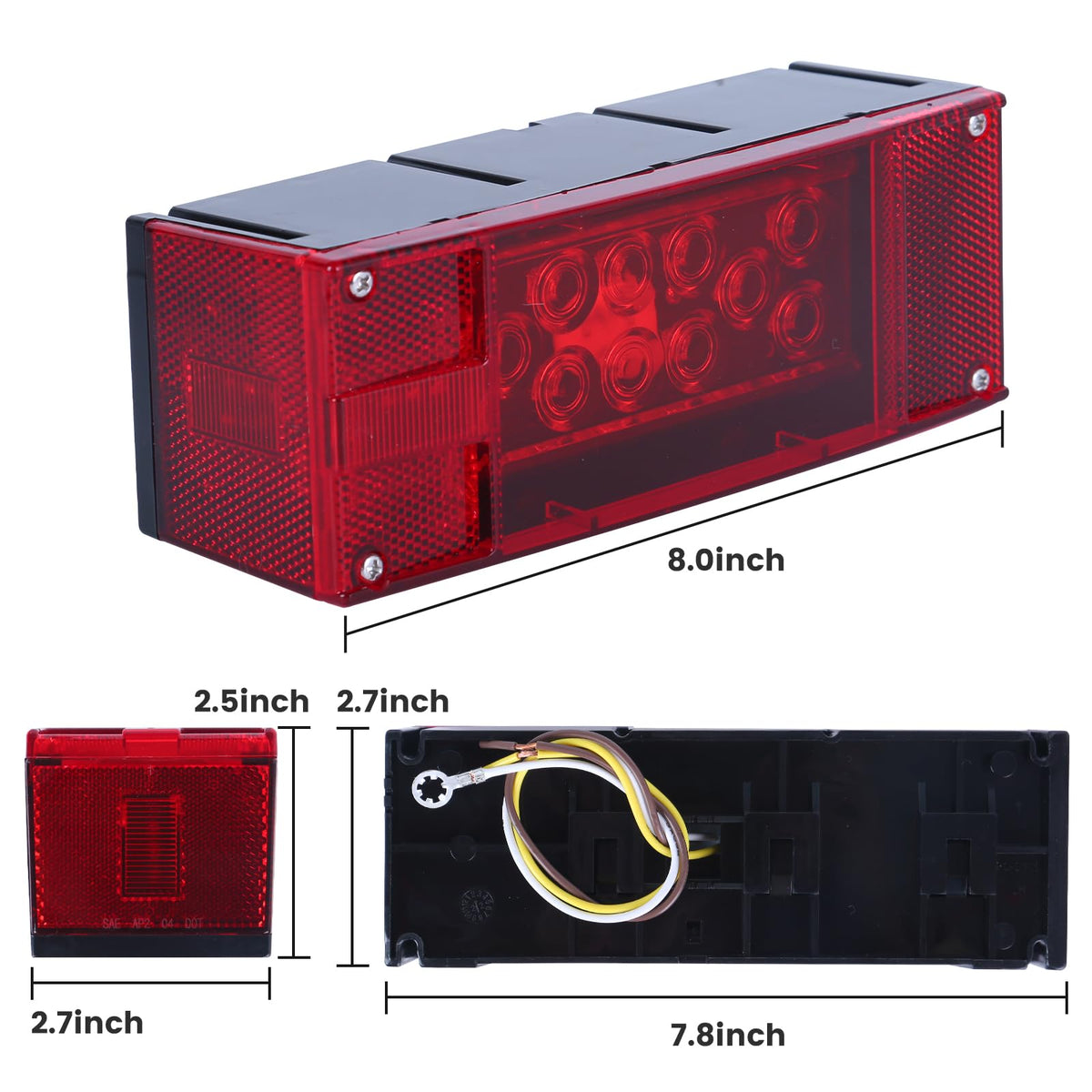 MaxxHaul 70468 12V LED Low Profile Submersible Rectangular Trailer Light Kit