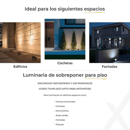 ILLUX Reflector LED Exterior 10W, Luz Fría 6500K, Impermeable IP65, Sobreponer en Piso, Negro, Iluminación para Fachadas y Jardines RL-3610.N65