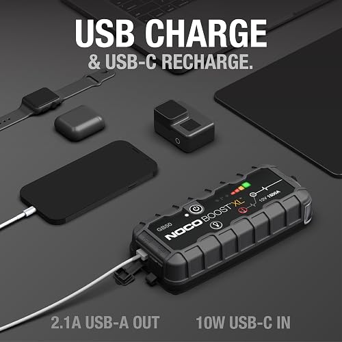 NOCO Boost GB50: Arrancador de batería de Auto 1500A – Booster de Litio portátil 12V, Power Bank y Cables para Pasar Corriente – para Motores de Gasolina hasta 7.0L y diésel hasta 4.5L